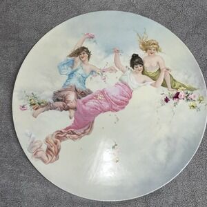 Antique Jean Pouyat Limoges France 18" Hand-Painted Plate Three Graces 1890-1910
